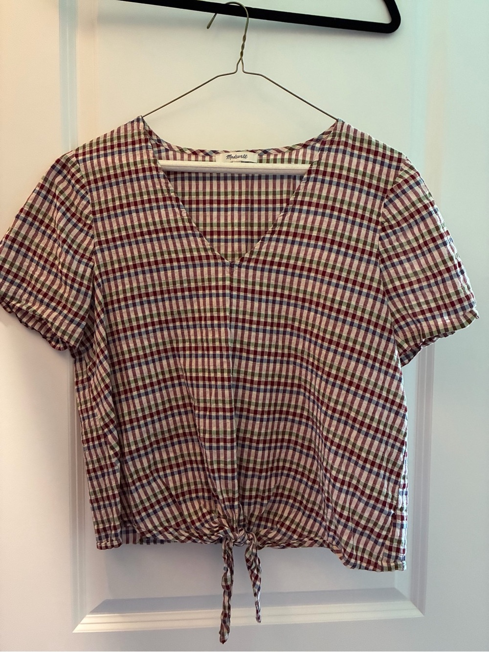 Madewell Multi-Color Plaid V-Neck Tie-Hem Crop Top